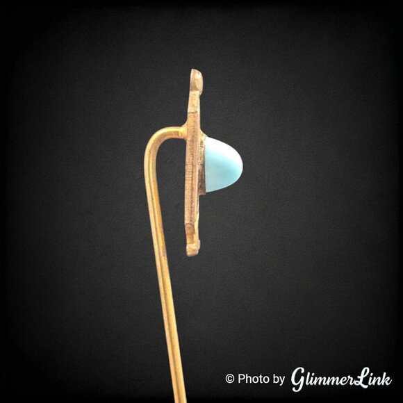 Antique Egyptian Style Slanted Oval Blue Stone Gold Tone Stick Pin - Picture 3 of 12